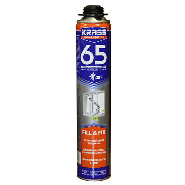 Пена монтажная KRASS Home Edition 65 с увеличенным выходом 0,84л Пена монтажная KRASS Home Edition 65 с увеличенным выходом 0,84л