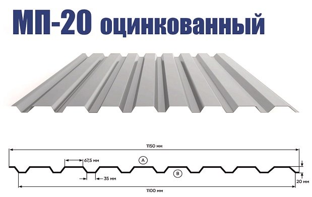 Профнастил МП-20 оцинкованный